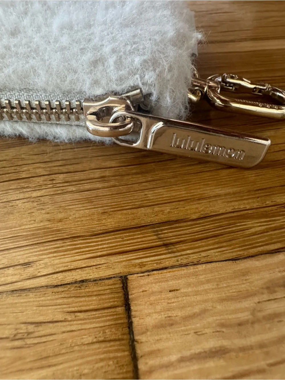 Lululemon White Cream Faux Fur Keychain Coin Purse